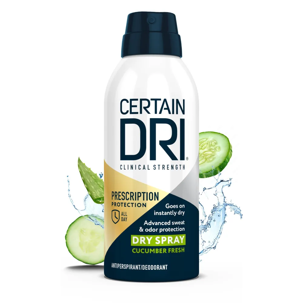 Certain Dri Prescription Strength Clinical Antiperspirant Dry Spray, Hyperhidrosis Treatment for Men & Women, Long-Lasting 72hr Protection, Whole Body Spray Deodorant, Cucumber Fresh Scent, 4.2oz