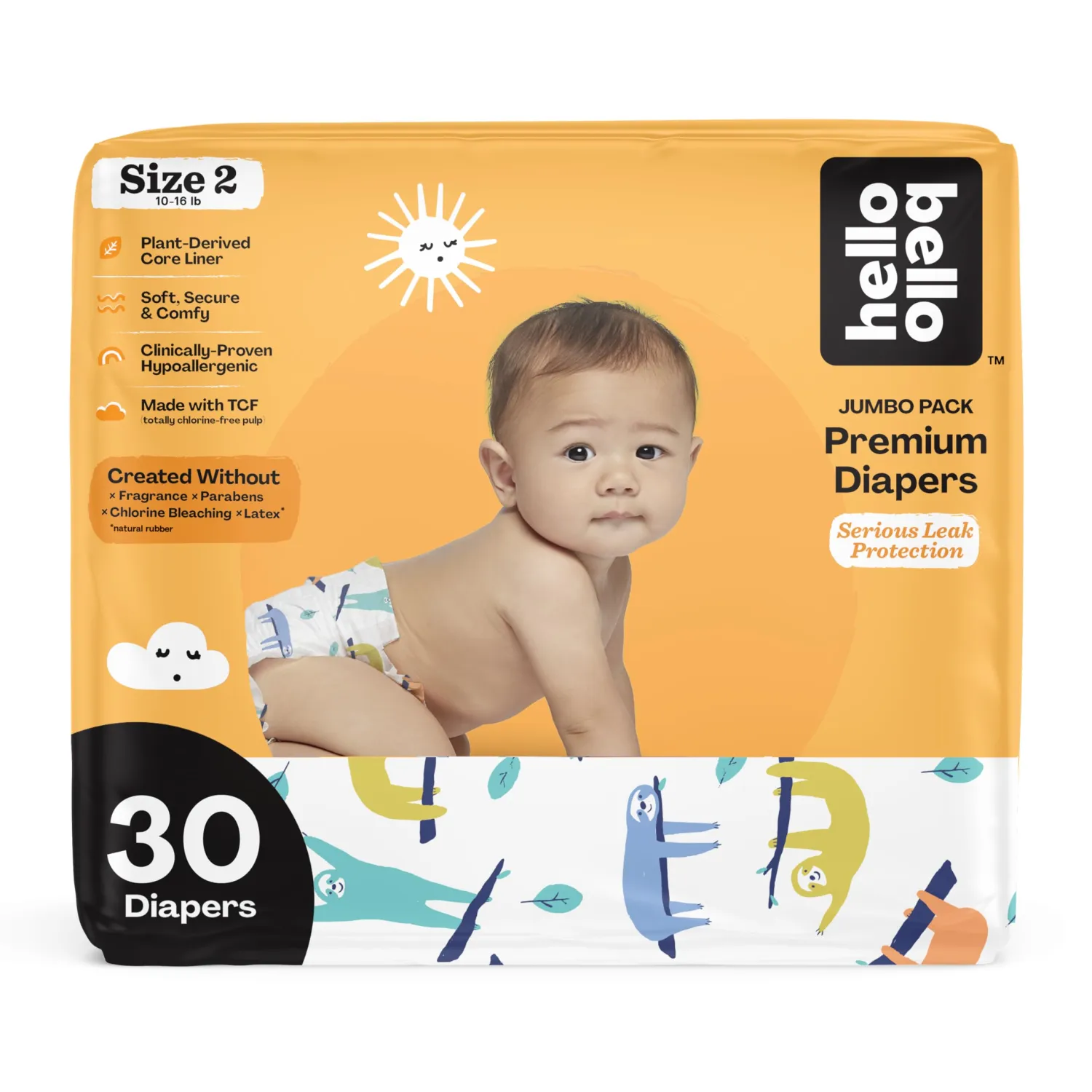 Hello Bello Premium Baby Diapers Size 2, 30 Count of Disposable, Extra-Absorbent, Hypoallergenic Diapers with Snug and Comfort Fit, Sleepy Sloth