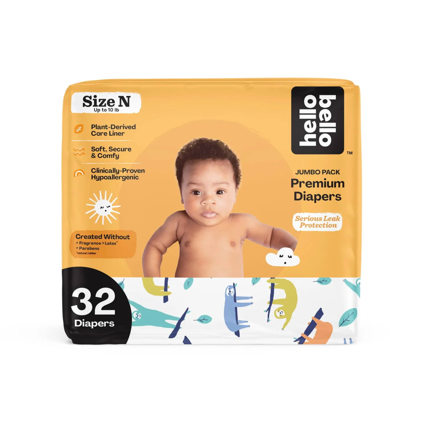 Hello Bello Premium Baby Diapers Size Newborn, 32 Count of Disposable, Extra-Absorbent, Hypoallergenic Baby Diapers with Snug and Comfort Fit, Sleepy Sloth