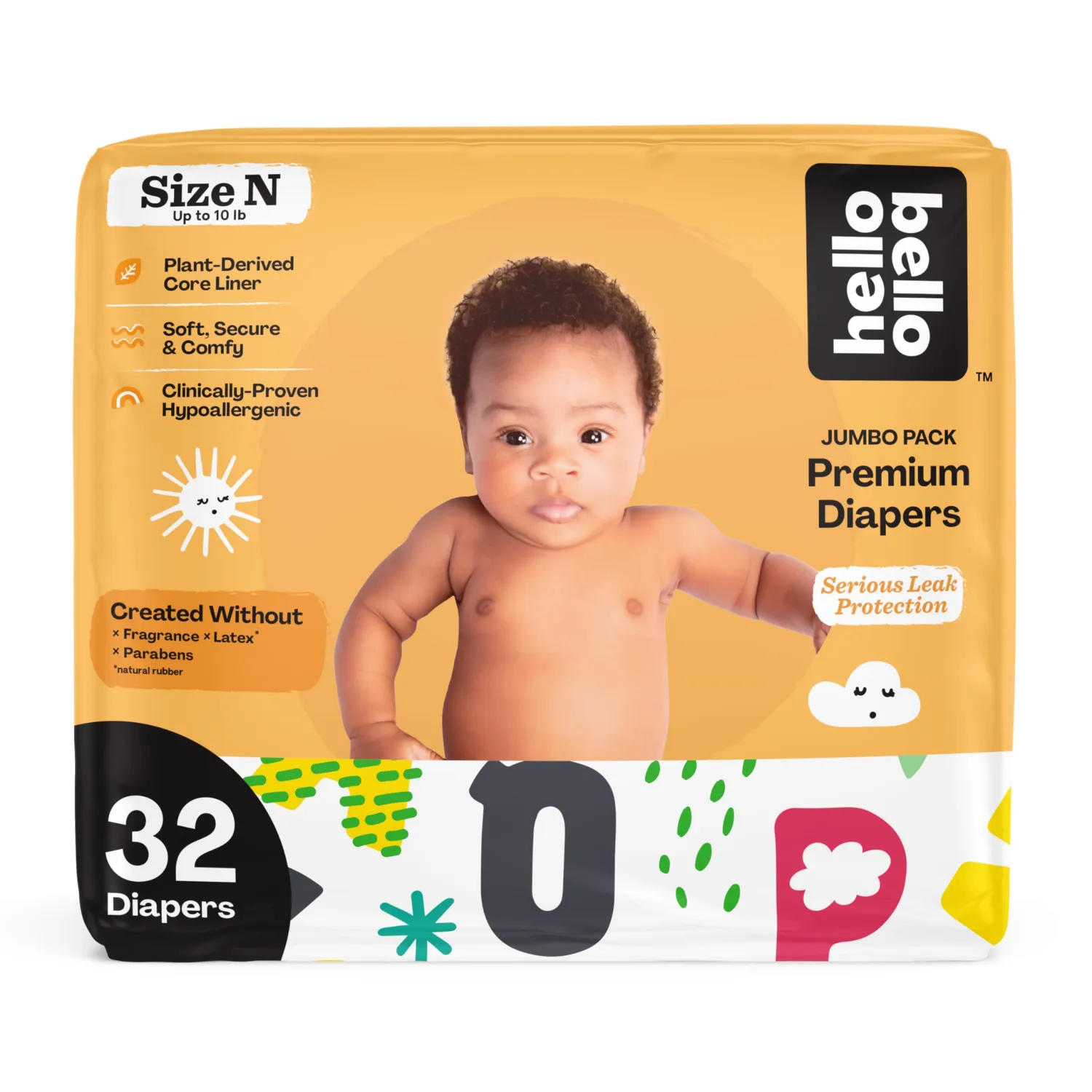 Hello Bello Premium Baby Diapers Size Newborn, 32 Count of Disposable, Extra-Absorbent, Hypoallergenic Baby Diapers with Snug and Comfort Fit, Alphabet Soup