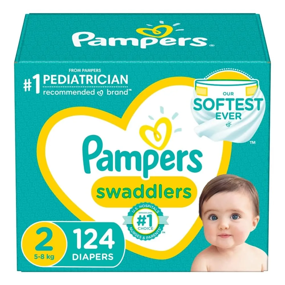 Diapers Size 2, 124 Count - Pampers Swaddlers Disposable Baby Diapers, Giant Pack (Packaging May Vary)