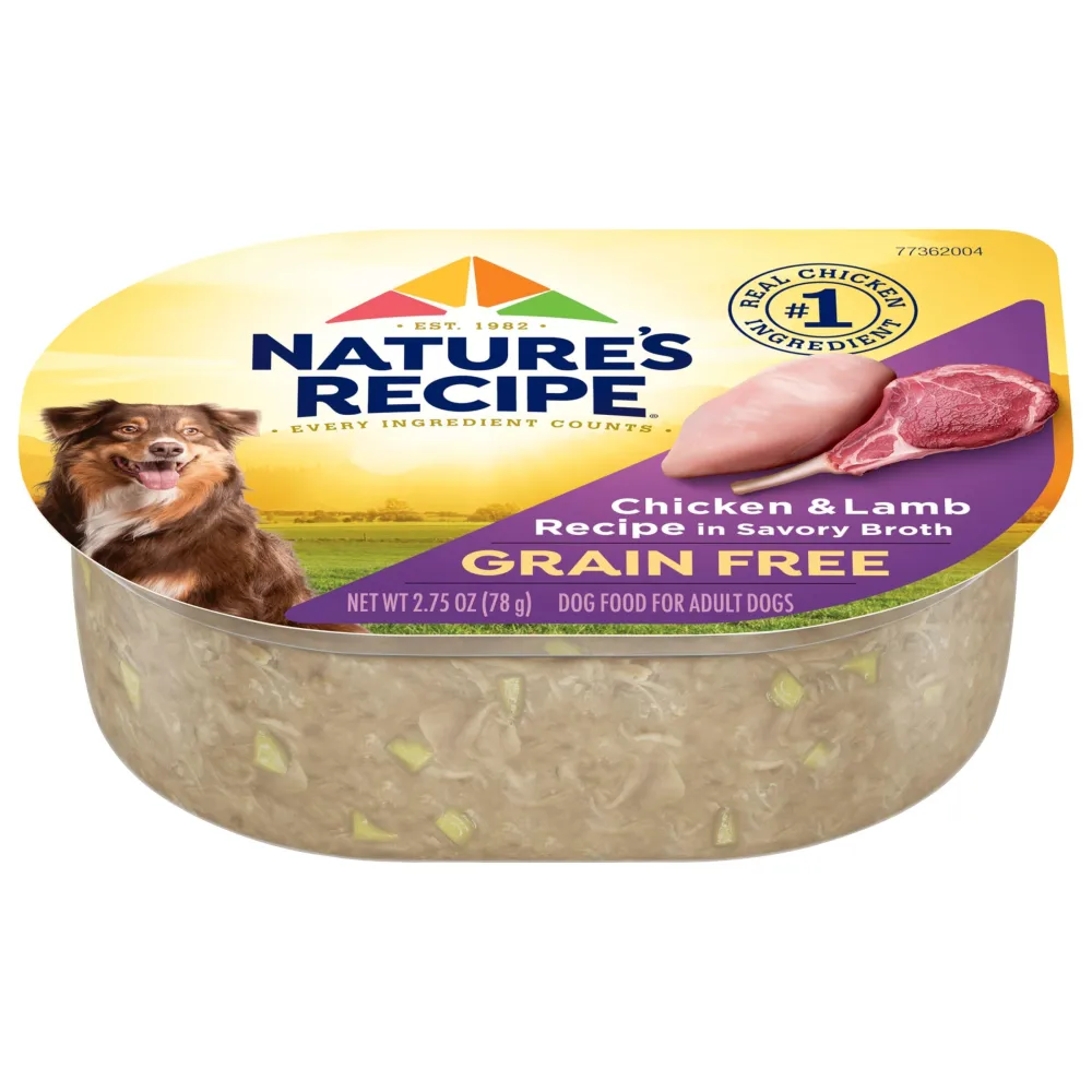 Nature's Recipe Grain Free Chicken & Lamb Recipe in Savory Broth Wet Dog Food, 2.75 oz. Cup, 12 Count