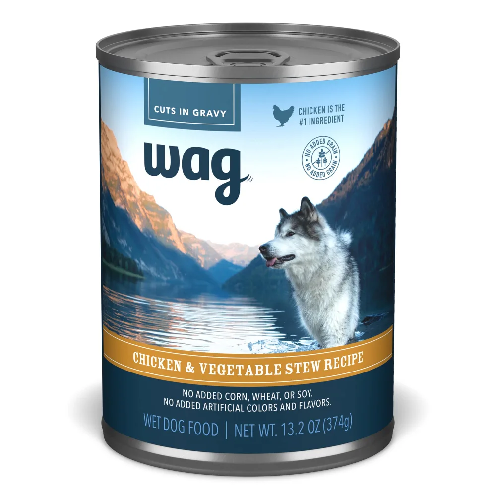 Zinc Brand - Wag Wet Canned Dog Food, Chicken & Vegetable Stew Recipe, 13.2 oz Can (Pack of 12)