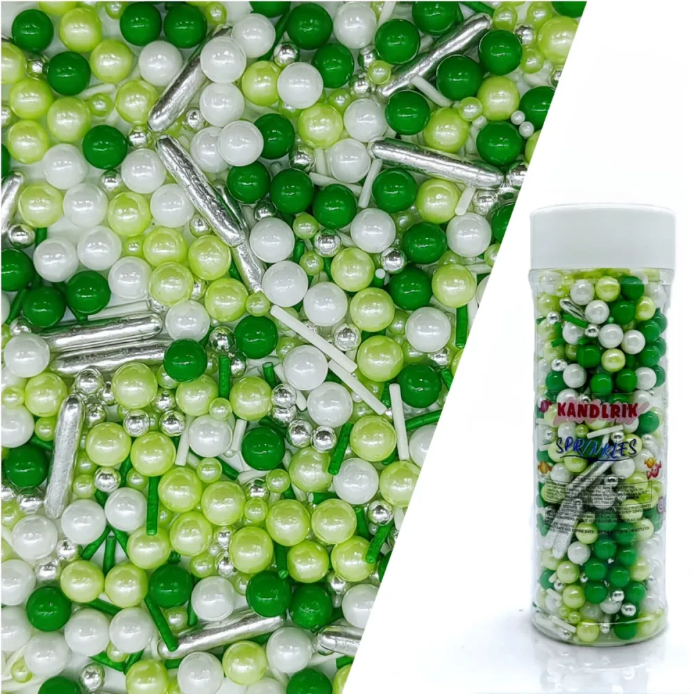 Green Series Sprinkles Candy Mix Size Edible Pearls Cake Decorations Cupcake Toppers Cookie Decorating Perfect for Wedding Party Valentine Halloween Christmas Supplies 4.58OZ