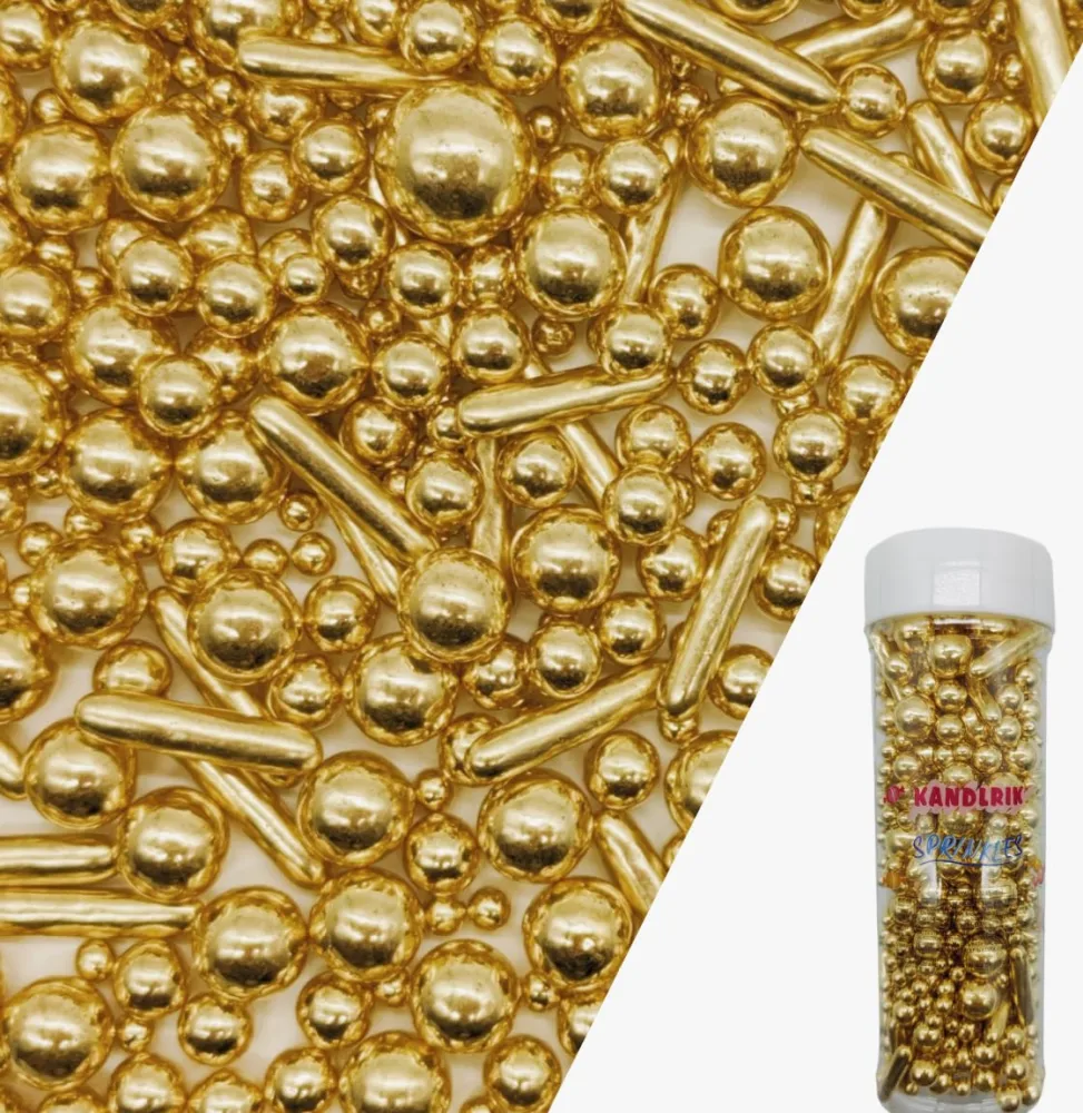 Super Gold Sprinkles Candy Mix Size Edible Pearls Cake Decorations Cupcake Toppers Cookie Decorating Perfect for Wedding Party Valentine Halloween Christmas Supplies 4.58OZ