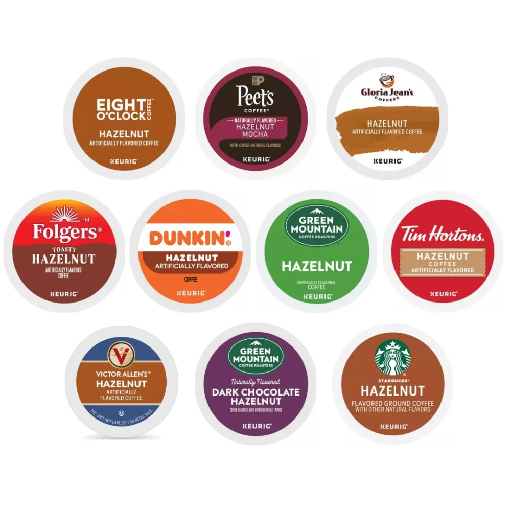 Hazelnut Roast Coffee K-Cups Variety Sampler Pack, Includes Dunkin, Gloria Jean's, Starbucks, Tim Hortons, Green Mountain, Folgers, Eight Oclock Victor Allen, Peet's Hazelnut Mocha, And Dark Chocolate Hazelnut, (20 Count)