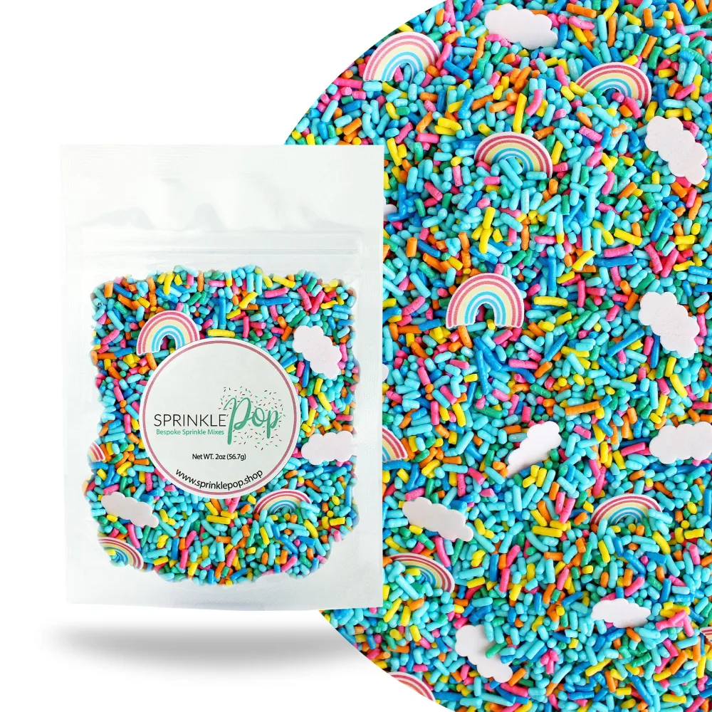 You're My Rainbow Sprinkle Mix| Made In USA By Sprinkle Pop| Rainbow Sprinkles Heavy on Blue Jimmies With Rainbow and Clouds Wafer Papers| Birthday Sprinkles For Decorating Cake Cupcakes Cookie, 2oz