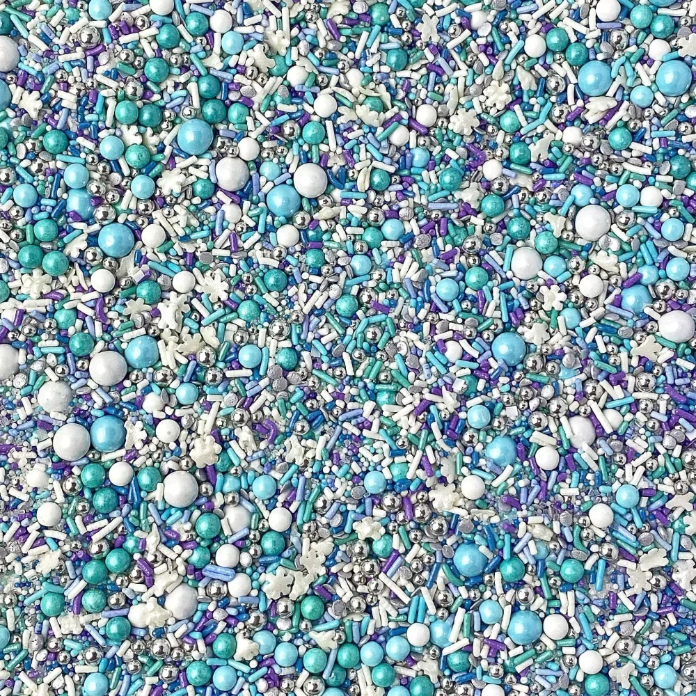 Ice Queen Sprinkle Mix| Queen Party Colorful Sprinkles| Cake Cupcake Cookie Sprinkles| Ice Cream Candy Sprinkles| Aqua Lavender Shimmering White Snowflakes Silver Metallic Decorating Sprinkles, 2oz