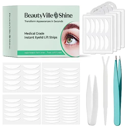 Eyelid Tape for Hooded Eyes Invisible : Double Eyelid Lifter Strips for a Dramatic, Surgery-Free Instant Eye Lift, Suitable for Uneven or Monolids, Say Goodbye to Hooded, Droopy Lids (400 Count)