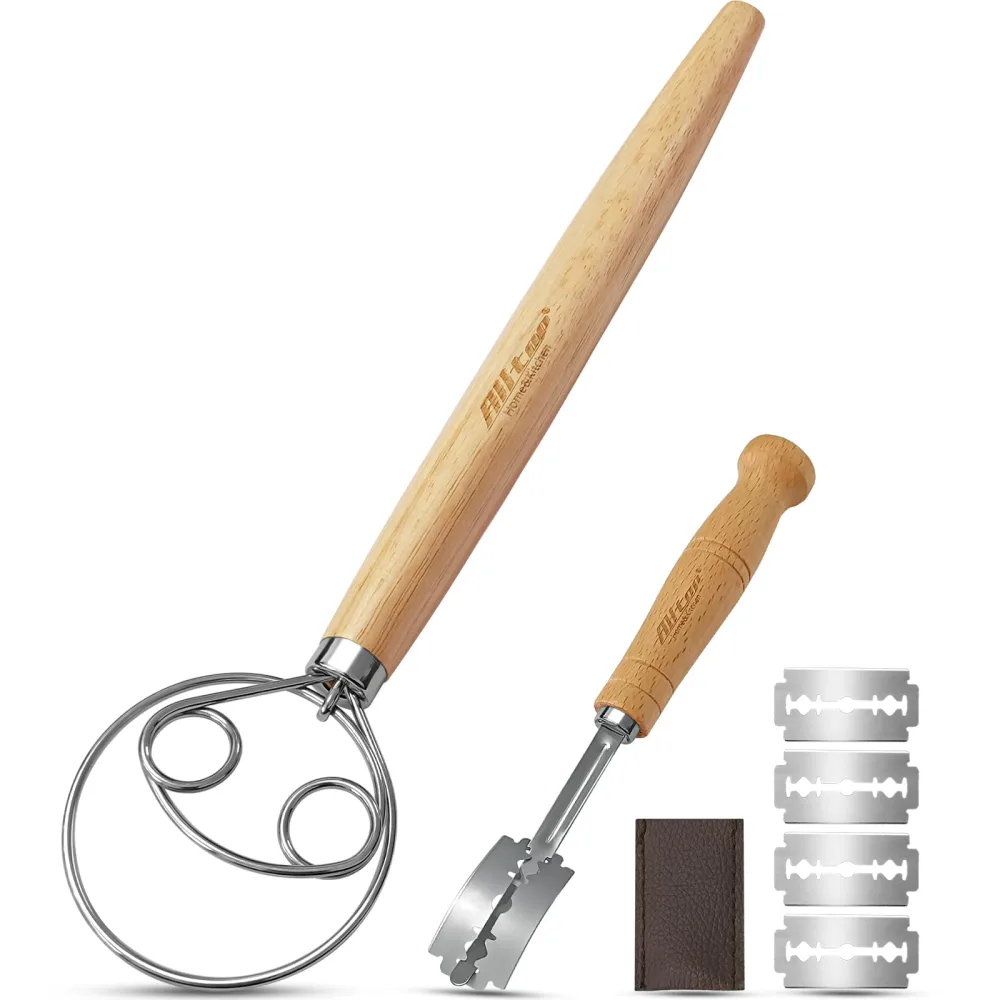 ALLTOP Danish Dough Whisk and Bread Lame Set - Dough Mixer and Bread Scoring Knife for Easy Mixing,Cuts - Essential Sourdough Making Tool for Novices & Expert Bakers