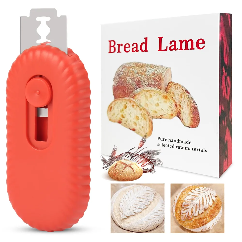 Magnetic Bread Lame Dough Scoring Tool - Sourdough Scoring tool for Sourdough Bread Making,Push-pull Handle with Bread Razor,Upgraded Bread Scoring Tool-Scoring Patterns Booklet & 5 Blades