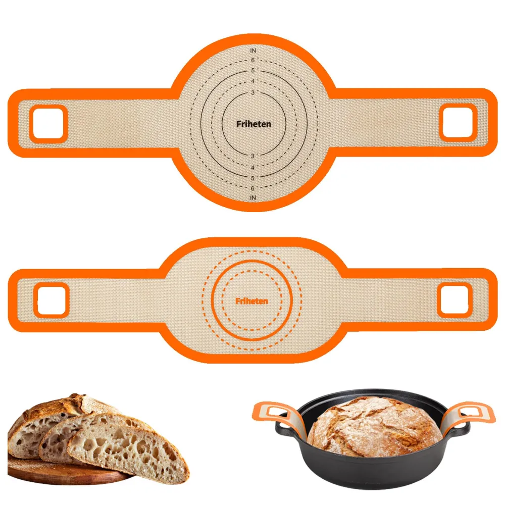 Sourdough Silicone Bread Sling -Oval and Round Non-Stick & Easy Clean Silicone Bread Mat for Dutch Oven. Reusable With Extra Long Handles Silicone Bread baking Supplies tools accessories (Orange)