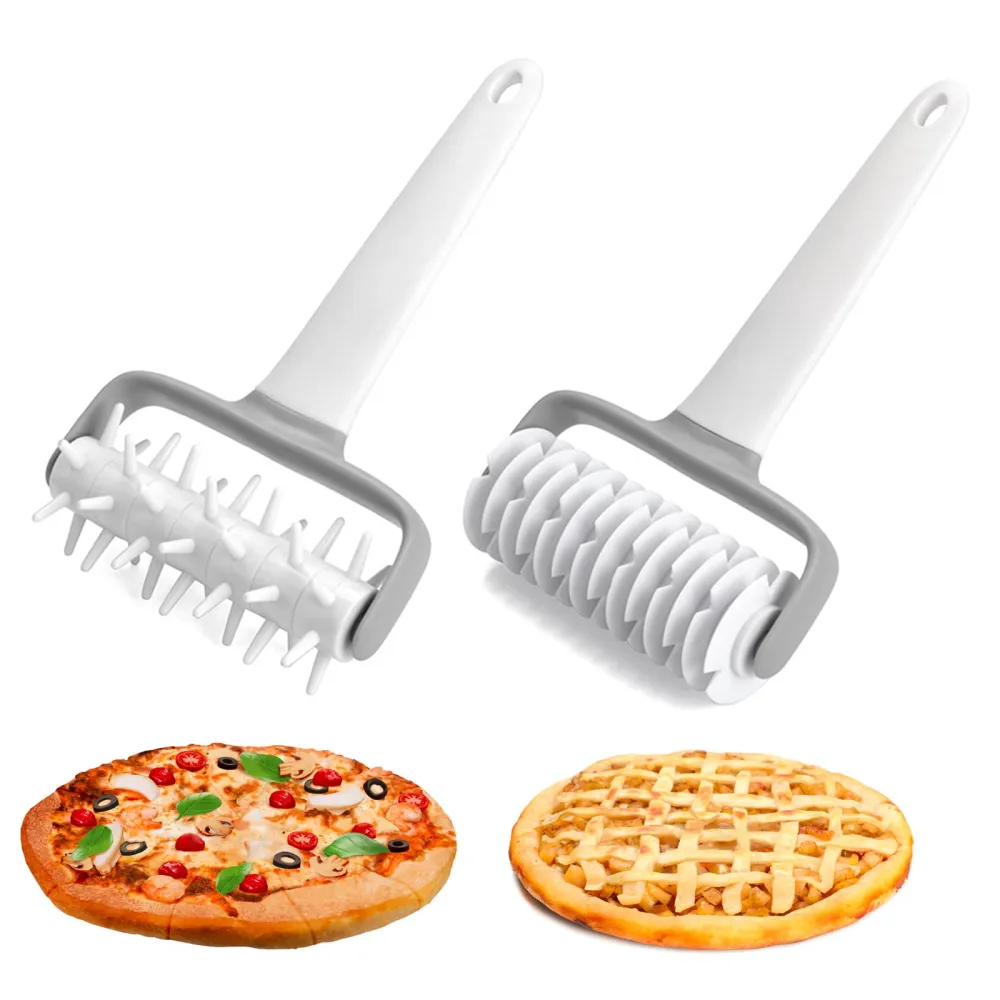 Set of 2pcs Pizza Dough Docker and Lattice Roller Cutter Plastic Cookie Pie Pizza Bread Pastry Crust Roller Cutter Baking Tool