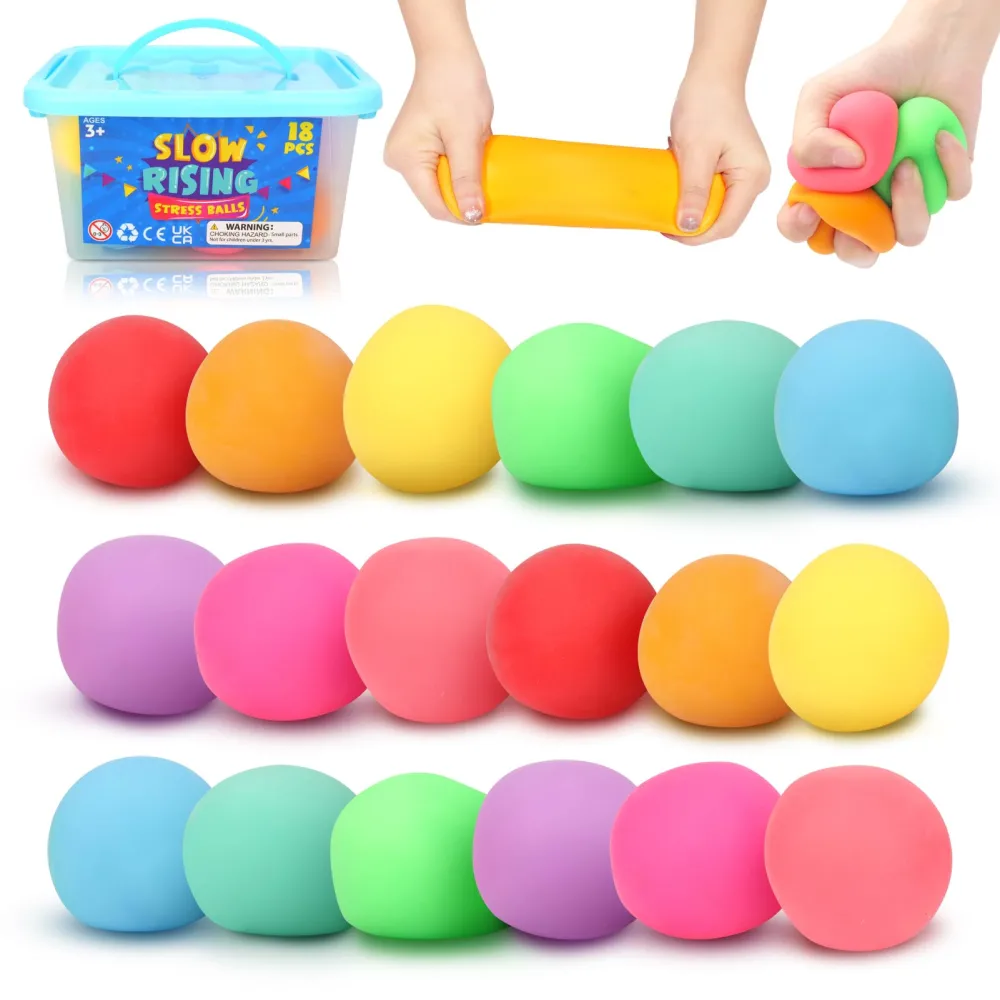 Squishy Stress Balls Fidget Toys: 18 Pack Mini Stress Balls for Kids and Adults, Soft Dough Balls Squishy Fidget Toys, Slow Rising Squishy Ball for Classroom Prize, Gifts Christmas Stocking Stuffers