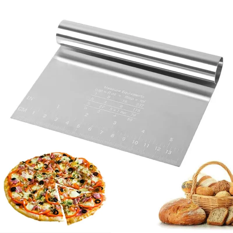 Multipurpose Pro Heavy Duty Stainless Steel Dough Pastry Scraper Cutter Chopper Pizza Cutter with Measuring Scale and Ergonomic Rubber Non-Slip Grip (Stainless Steel, 1 PCS)