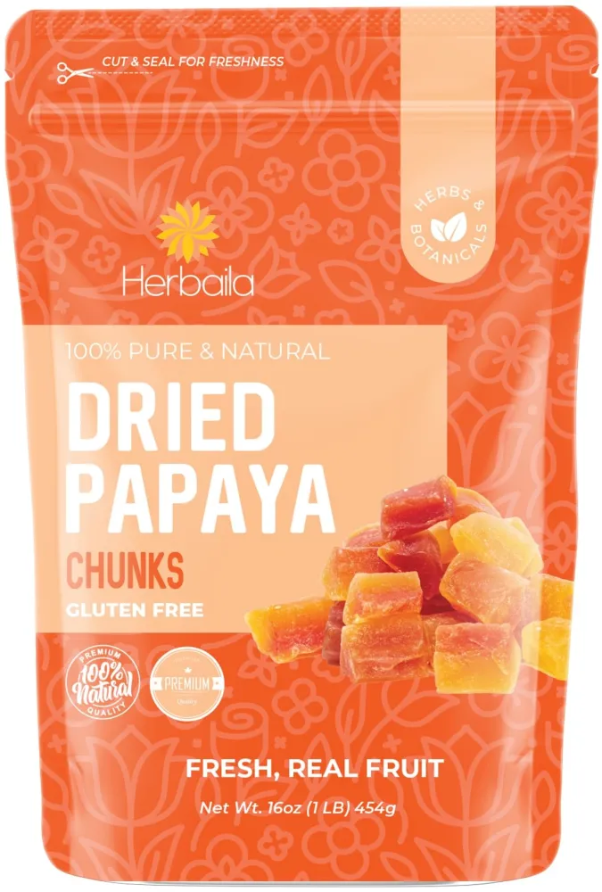 Dried Papaya Chunks, 1 Pound. Dried Papaya Fresh, Paw Paw Tree Diced Papaya Fruit, Lightly Sweetened. All Natural, Non-GMO, 16 Ounces.