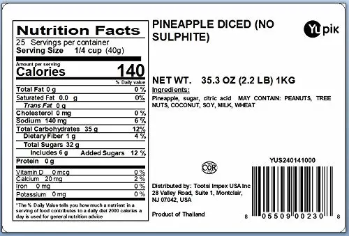 Yupik Dried Pineapple, Diced 2.2 lb, Non-GMO, Gluten-Free, Kosher,Sweetened Tropical Dried Fruits, Cubed Pineaplle Pieces, No Added Sulphites, Fruity Snacks, Ideal for Baking, Topping & Inclusions