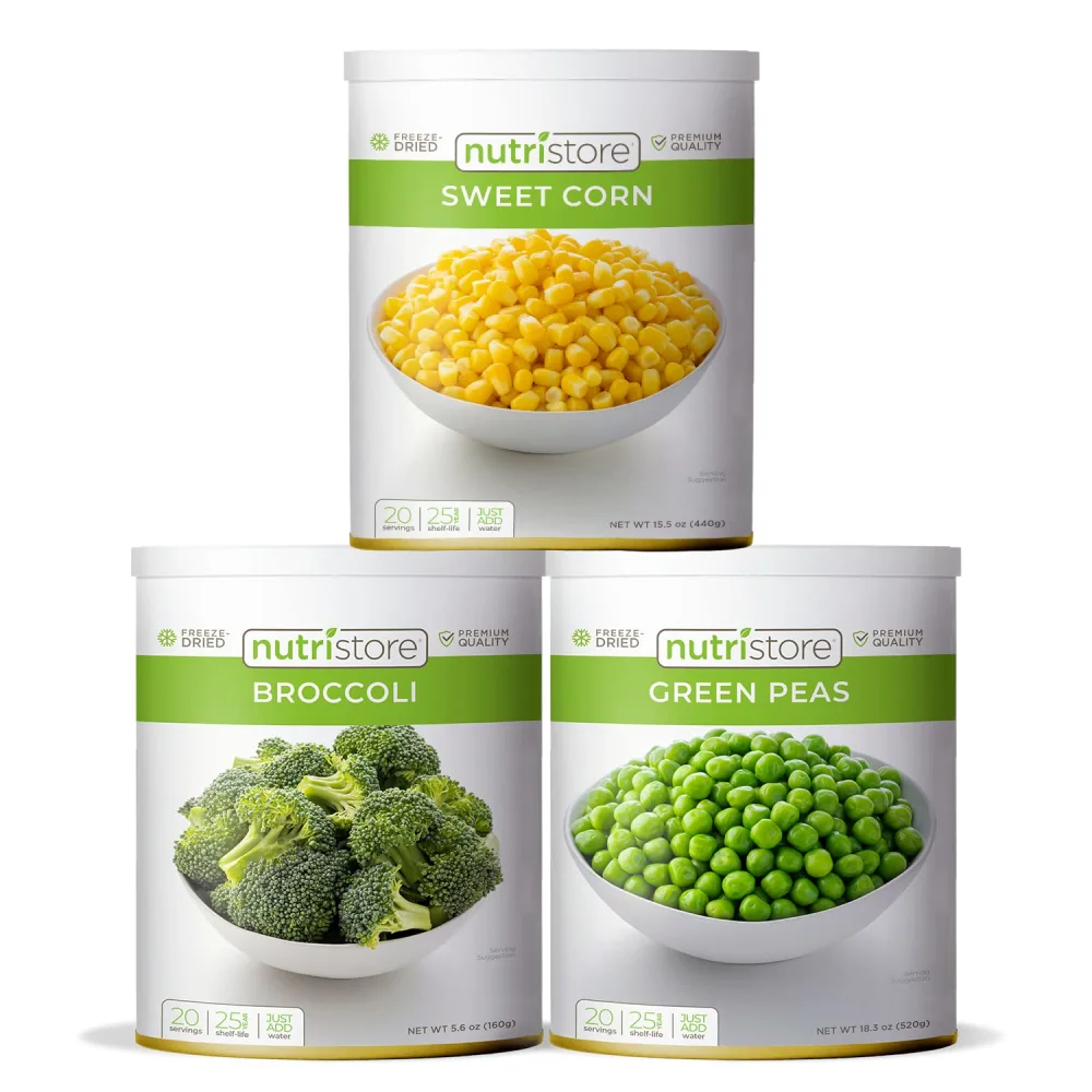 Nutristore Freeze Dried Vegetable Variety 3-Pack | Vegetables for Healthy Snack or Long Term Storage | Emergency Survival Canned Food Supply | Bulk #10 Can Veggies | 25 Year Shelf Life | 20 Servings