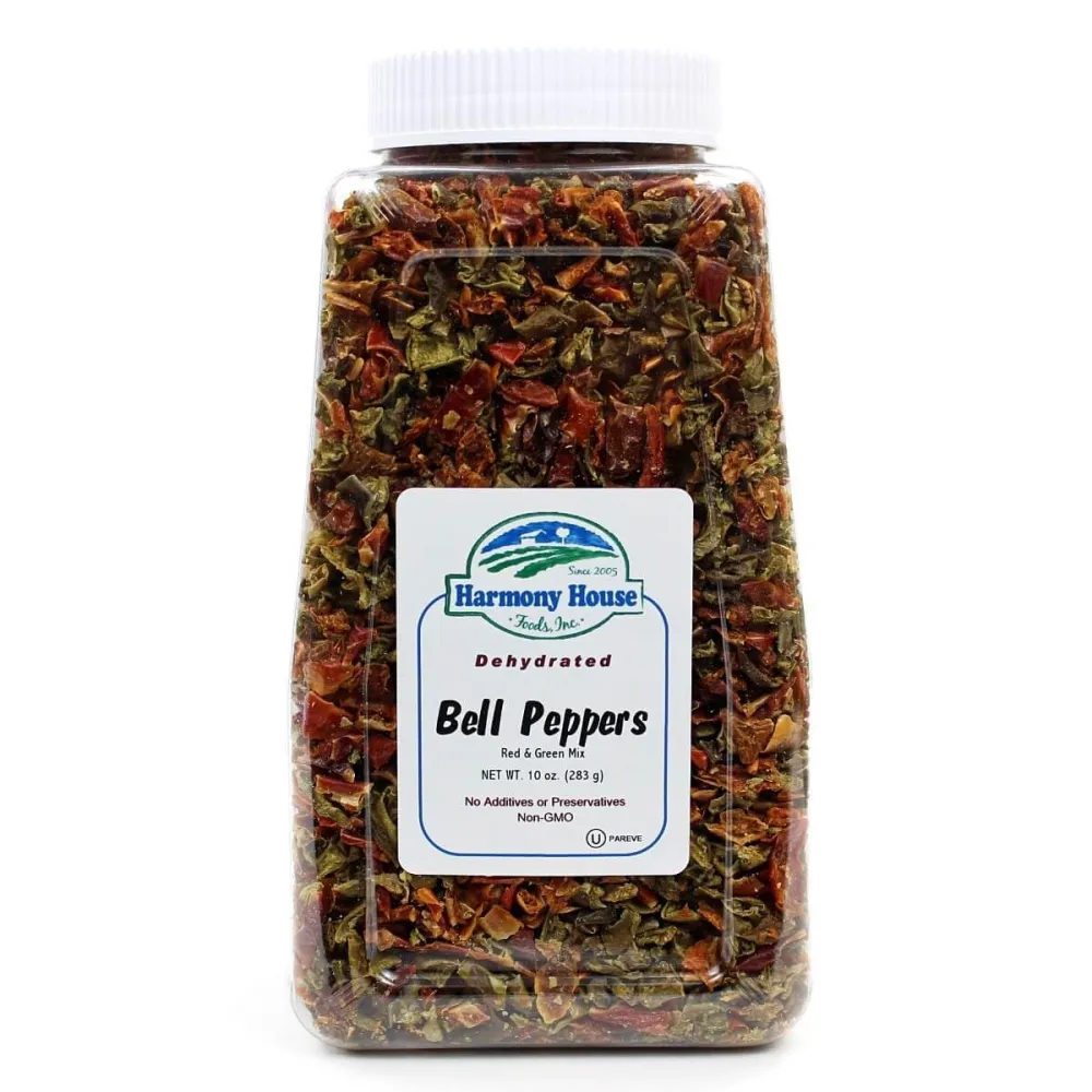 Harmony House Dried Mixed Bell Peppers, Diced – Dehydrated Vegetables for Cooking, Camping, Emergency Supply and More