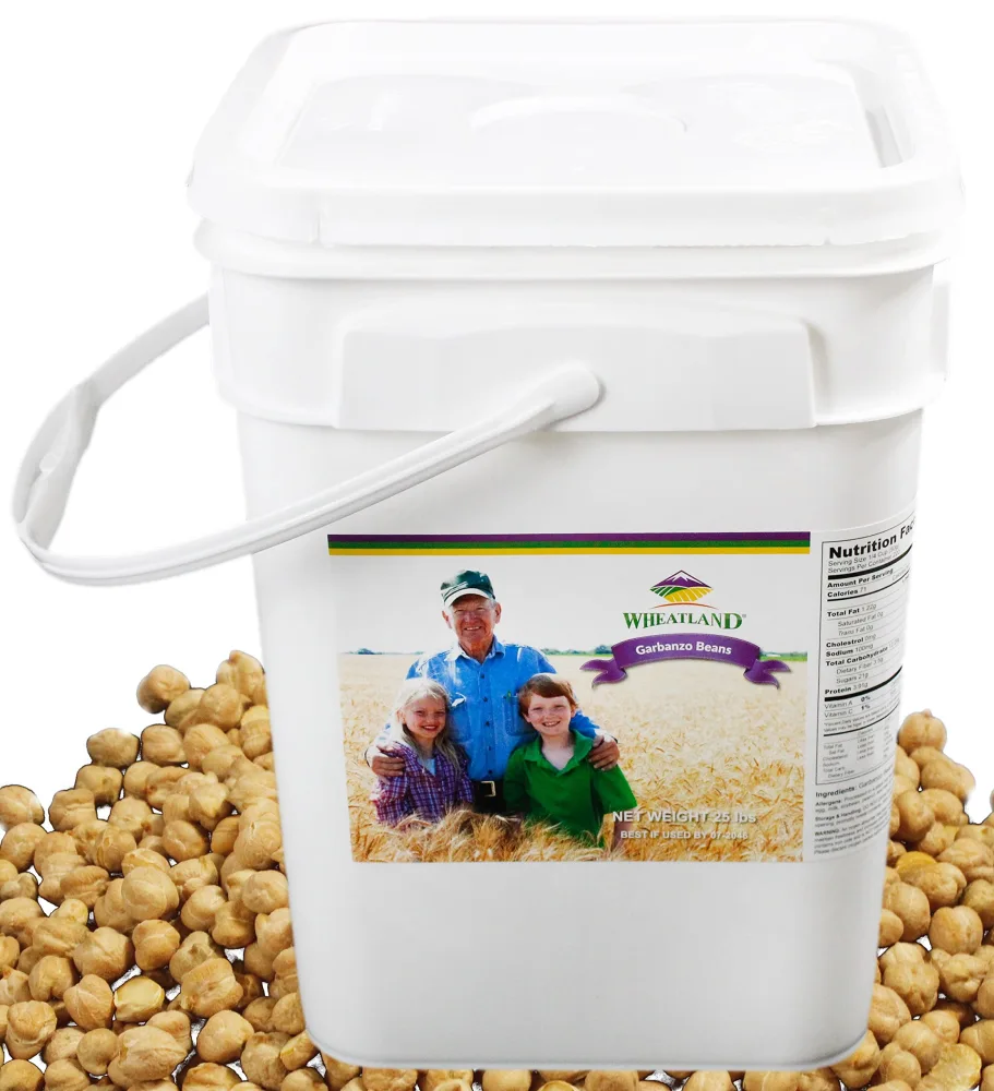 Wheatland Garbanzo Beans Chickpeas • 20 lb Bucket, Mylar, Oxy-Pack • Emergence Food Storage • Idaho Grown • Non-GMO • Lab Tested • Sproutable • 25 year Shelf Life