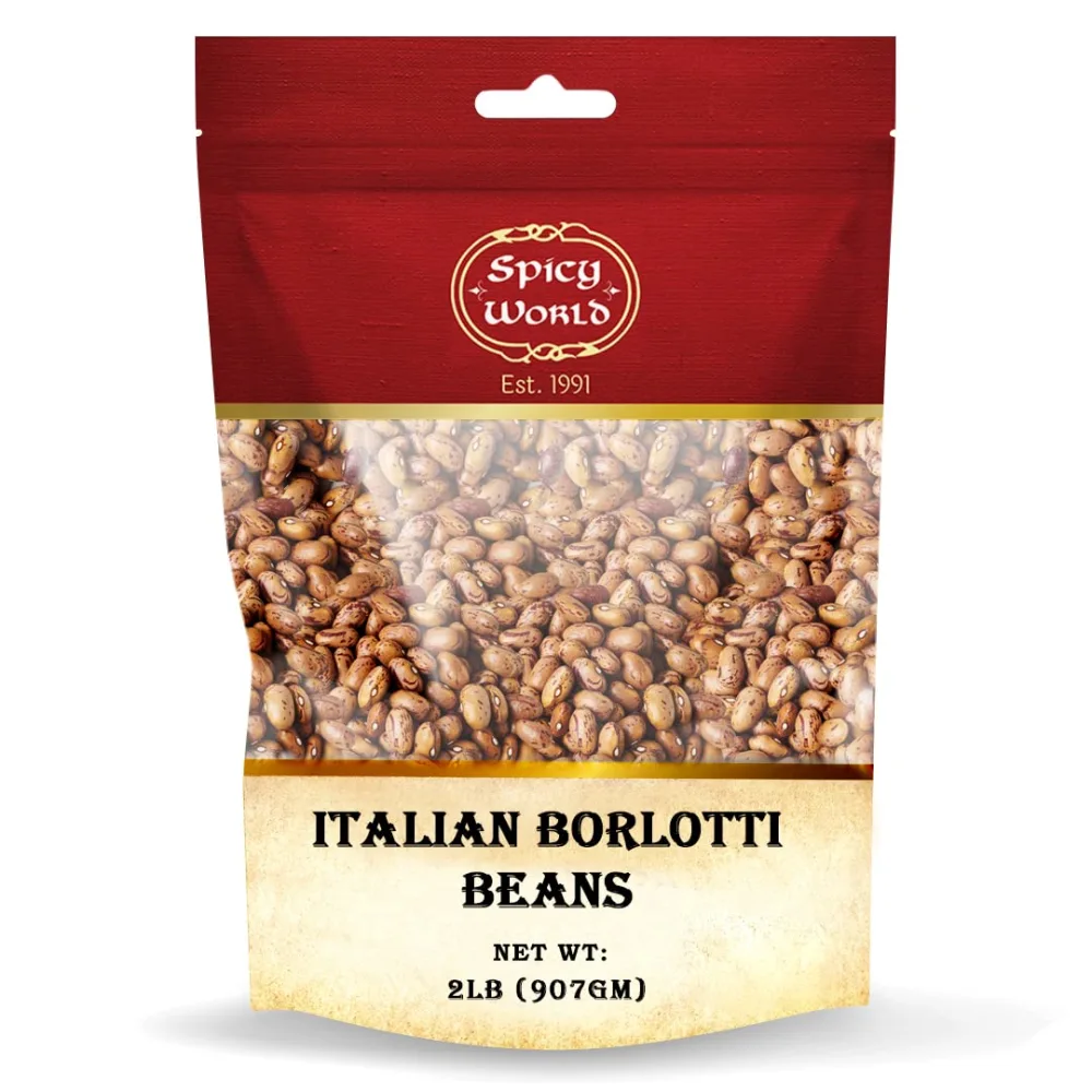 Spicy World Italian Borlotti Beans 2 Pound Bag - Product of Italy - All Natural - Cranberry Beans, Italian Kidney Bean