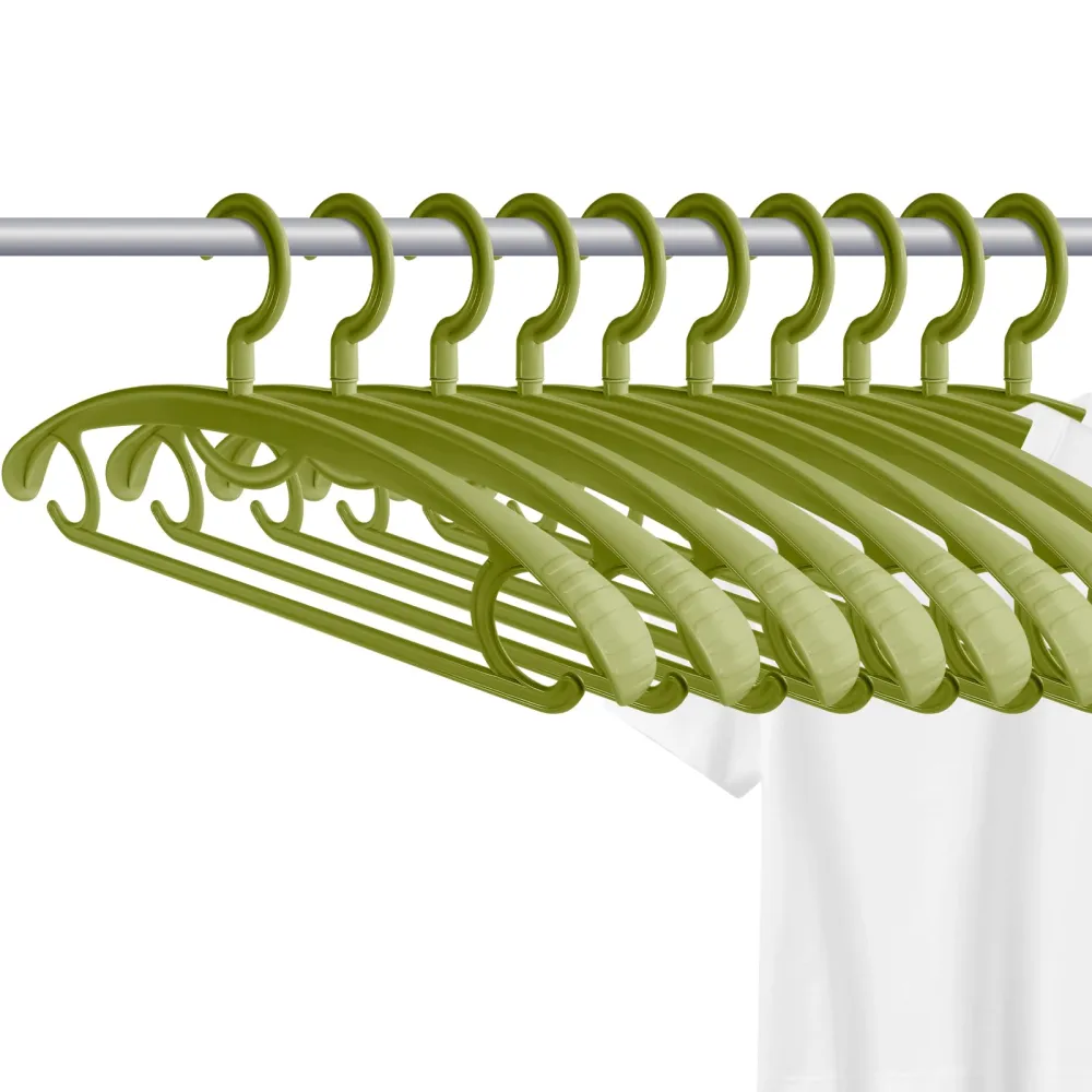 Plastic Clothes Hanger, Extra Thick Plastic Wide Shoulder Adult 360 Degrees Rotate Slip Resistant Standard Clothing Hanger Ideal for Everyday Use Light Green 10 Pack