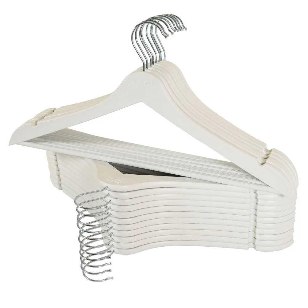 D'orcia Home Clothes Hanger - Heavy Duty Durable Coat and Clothes Hangers - 20 Pack Clothes Hangers Plastic - Non-Slip Clothes Hangers - Wood Look Space Saving Hangers - 360 Degree Swivel Hook (White)