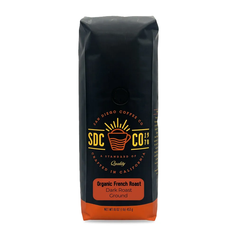 San Diego Coffee Organic French Roast, Dark Roast, Ground Coffee 16-Ounce Bag Café molido tostado