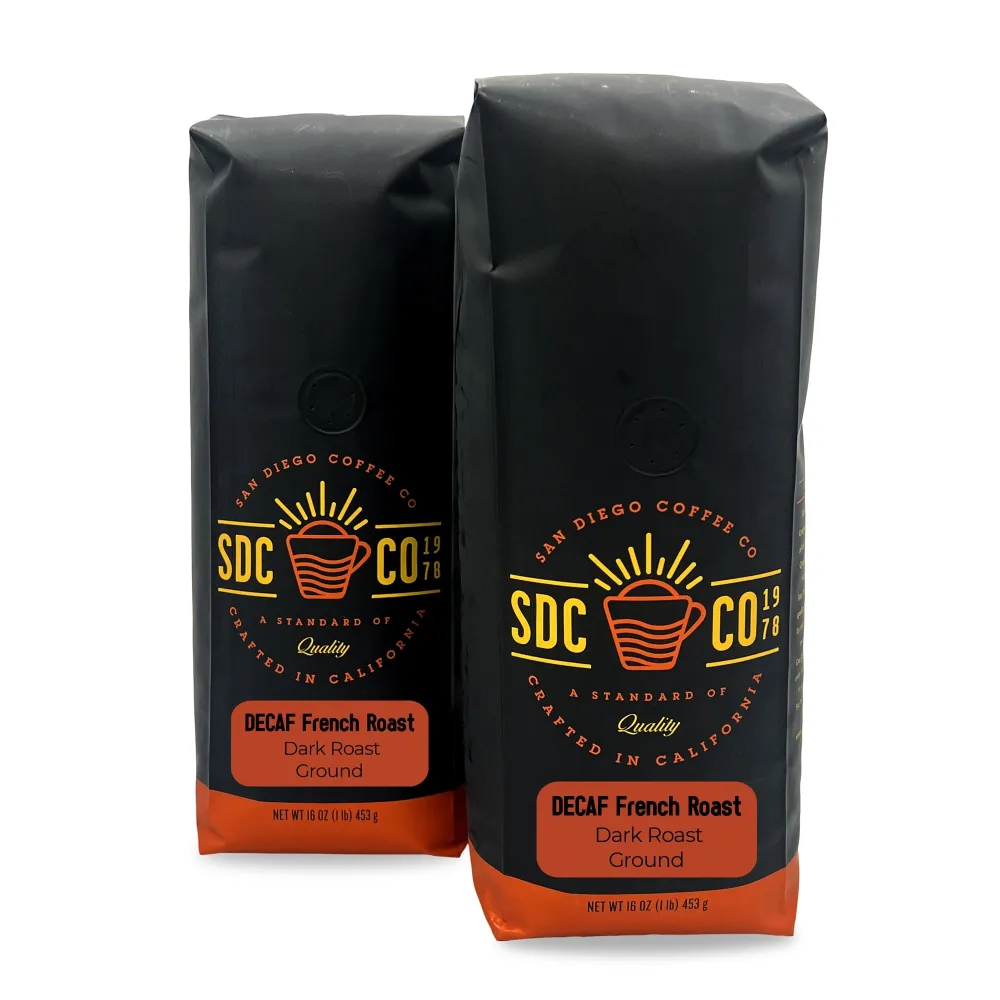 San Diego Coffee DECAF French Roast, Dark Roast, Ground Coffee, 16-Ounce Bags (Pack of 2) Café descafeinado molido tostado