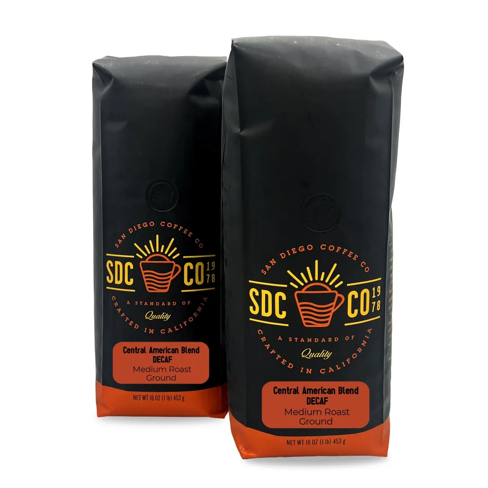 San Diego Coffee DECAF Central American Blend, Medium Roast, Ground Coffee, 16-Ounce Bags (Pack of 2) Café descafeinado molido tostado