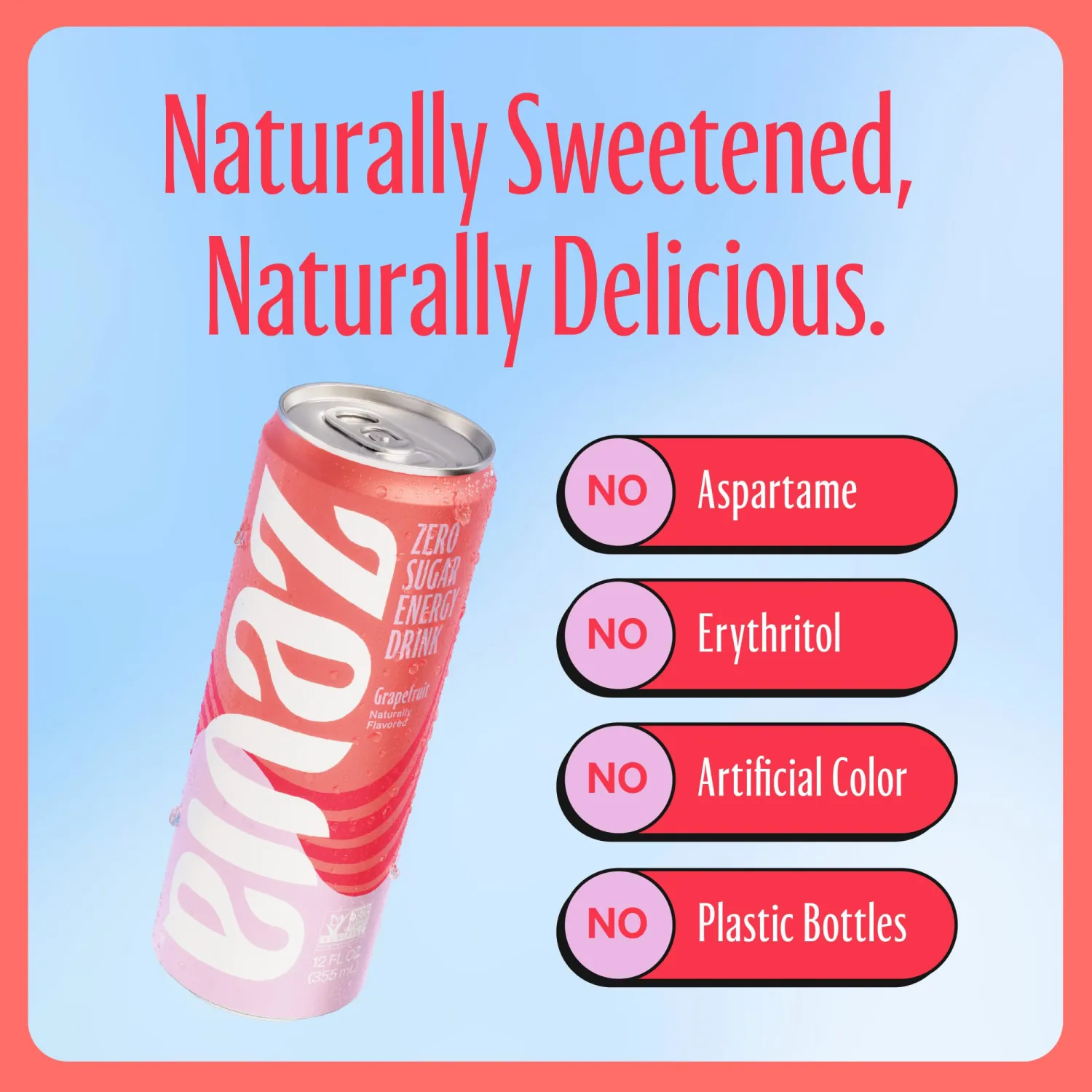 Zevia Zero Sugar Energy Drink, Grapefruit, 12 oz Cans (12-Pack) – Naturally Sweetened, Zero Calorie Sugar Free Energy - Non-GMO Project Verified, Gluten-Free, Vegan