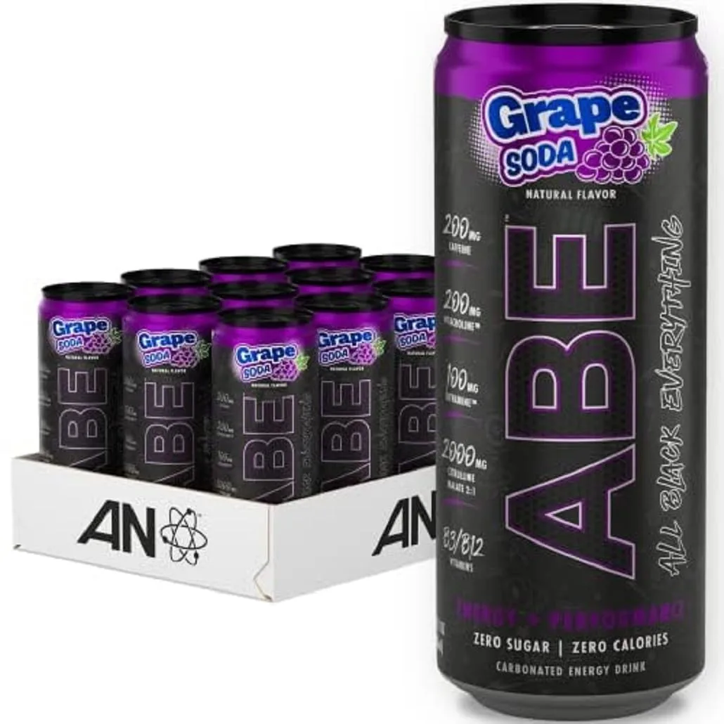All Black Everything Sugar Free Energy Drink | Grape Soda | 0 Calories | 12 Pack | 200mg Natural Caffeine | Pre-Workout Sport Drink for Men and Women