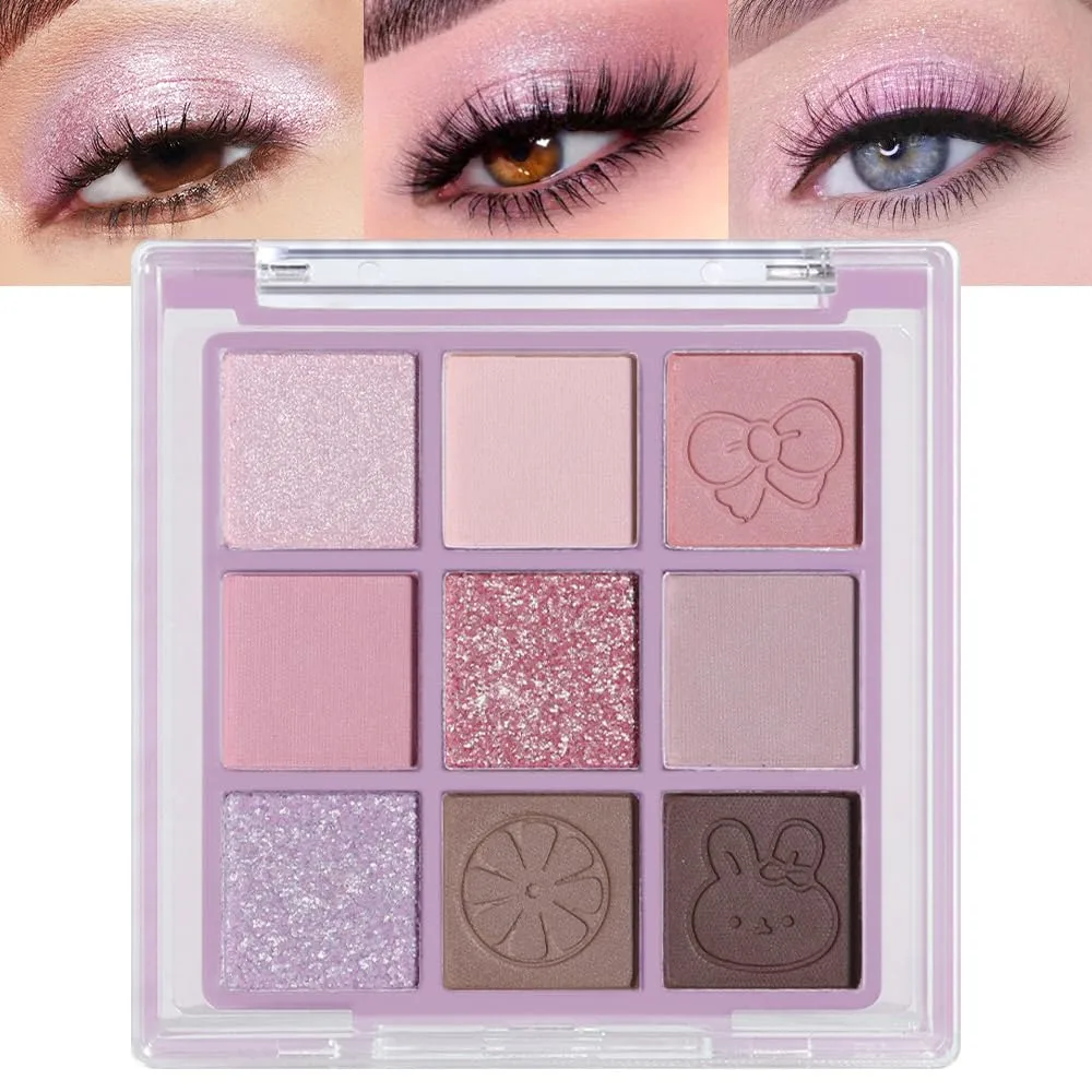 9Colors Pink Nude Neutral Eye Shadows Palette Makeup,Shimmer Matte Korean Natural Naked Brown Eyeshadow Palette,Highly Pigmented Naturing-Looking Long Lasting Waterproof