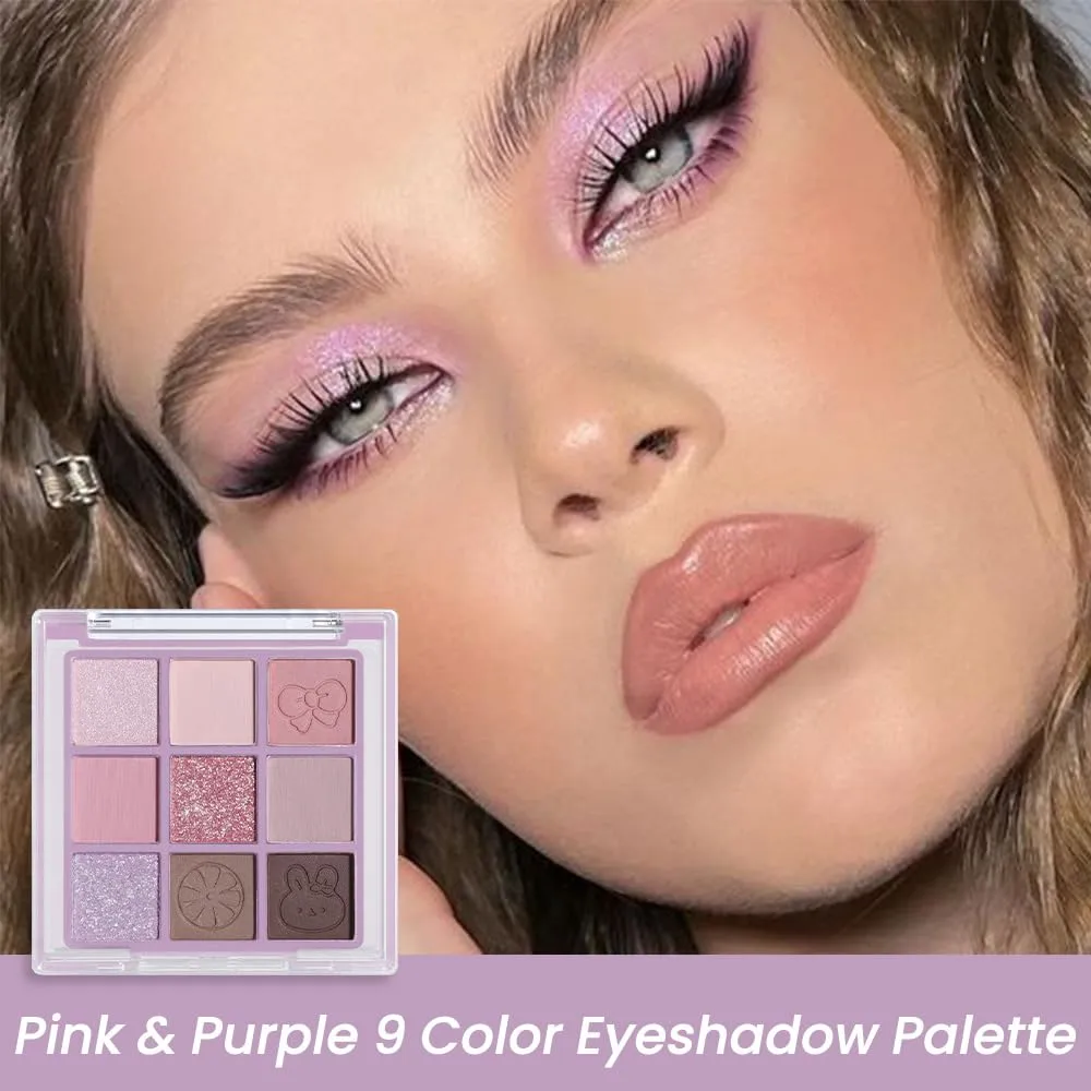 9Colors Pink Nude Neutral Eye Shadows Palette Makeup,Shimmer Matte Korean Natural Naked Brown Eyeshadow Palette,Highly Pigmented Naturing-Looking Long Lasting Waterproof