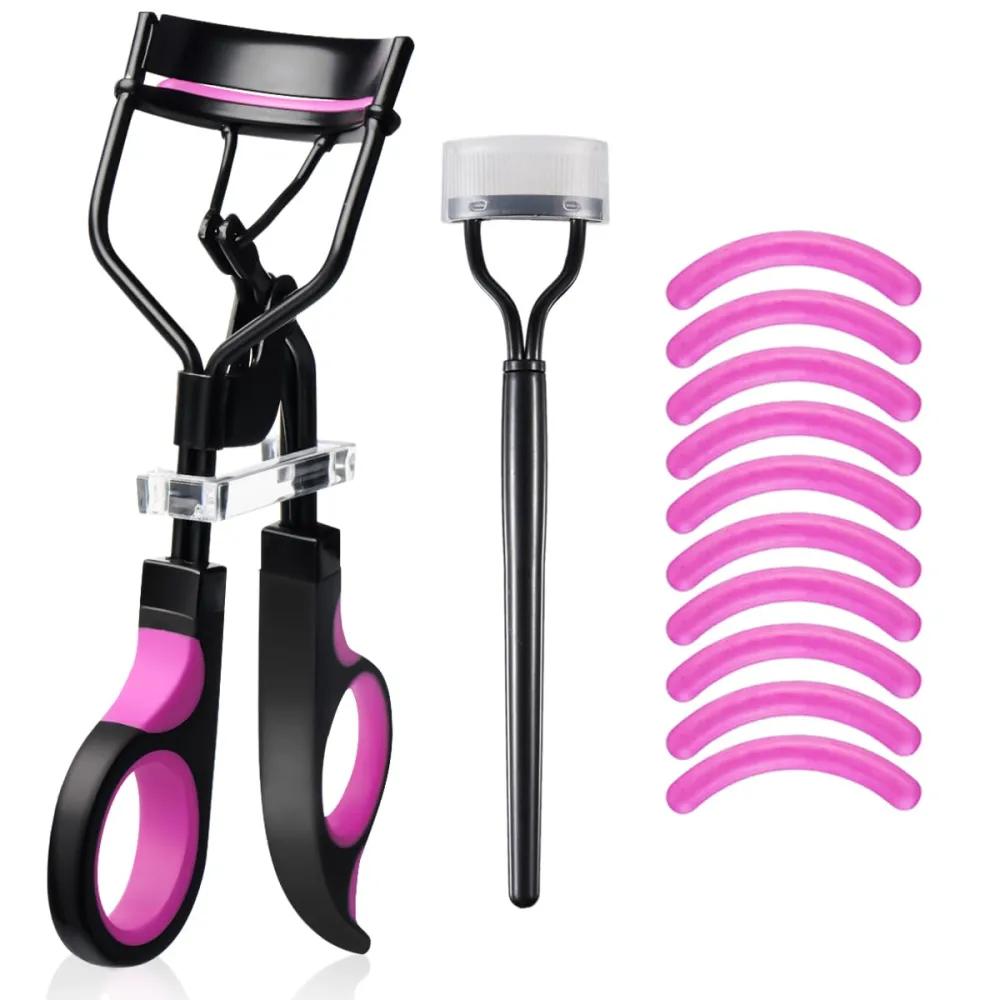 Eyelash Curler with Comb, qiipii Professional Lash Curlers metal Eyelashes Comb Seperator Eyelash Mascara Applicator Tool Kit for Women with 10 Replacement Silicone Refills Pads for Home & Travel Uses