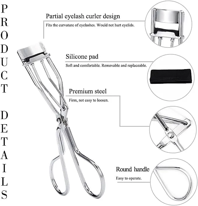 Uranian Eyelash Curlers with Built-in Comb Lash Curlers with Mini Eyelash Curler Partial Eye Lash Curler Silver Eyelashes Curlers Set for Women and Girls Makeup Tool for Eyes