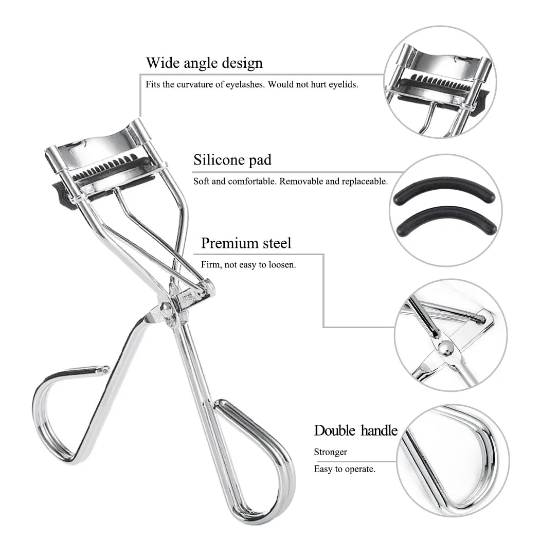 Uranian Eyelash Curlers with Built-in Comb Lash Curlers with Mini Eyelash Curler Partial Eye Lash Curler Silver Eyelashes Curlers Set for Women and Girls Makeup Tool for Eyes
