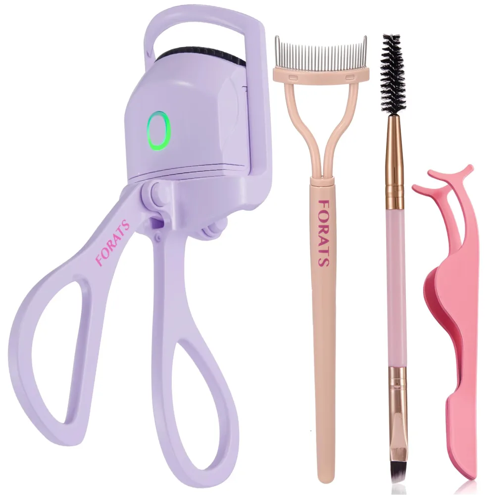 Heated Eyelash Curler Forats Electric Eye Lash Curlers with Eyelash Comb - The Three-in-One Create Eye Opening & Lifted and Natural Lashes