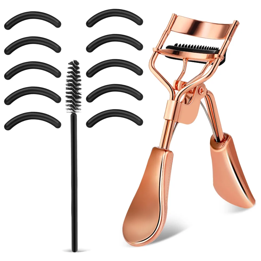 Eyelash Curler Kit Metal Eye Lashes Curler，Professional Makeup Tool with Built-in Comb Eye with 10 Replacement Refill Pads Get Dramatically Curled Eyelashes for Women Girl (Rose Gold)