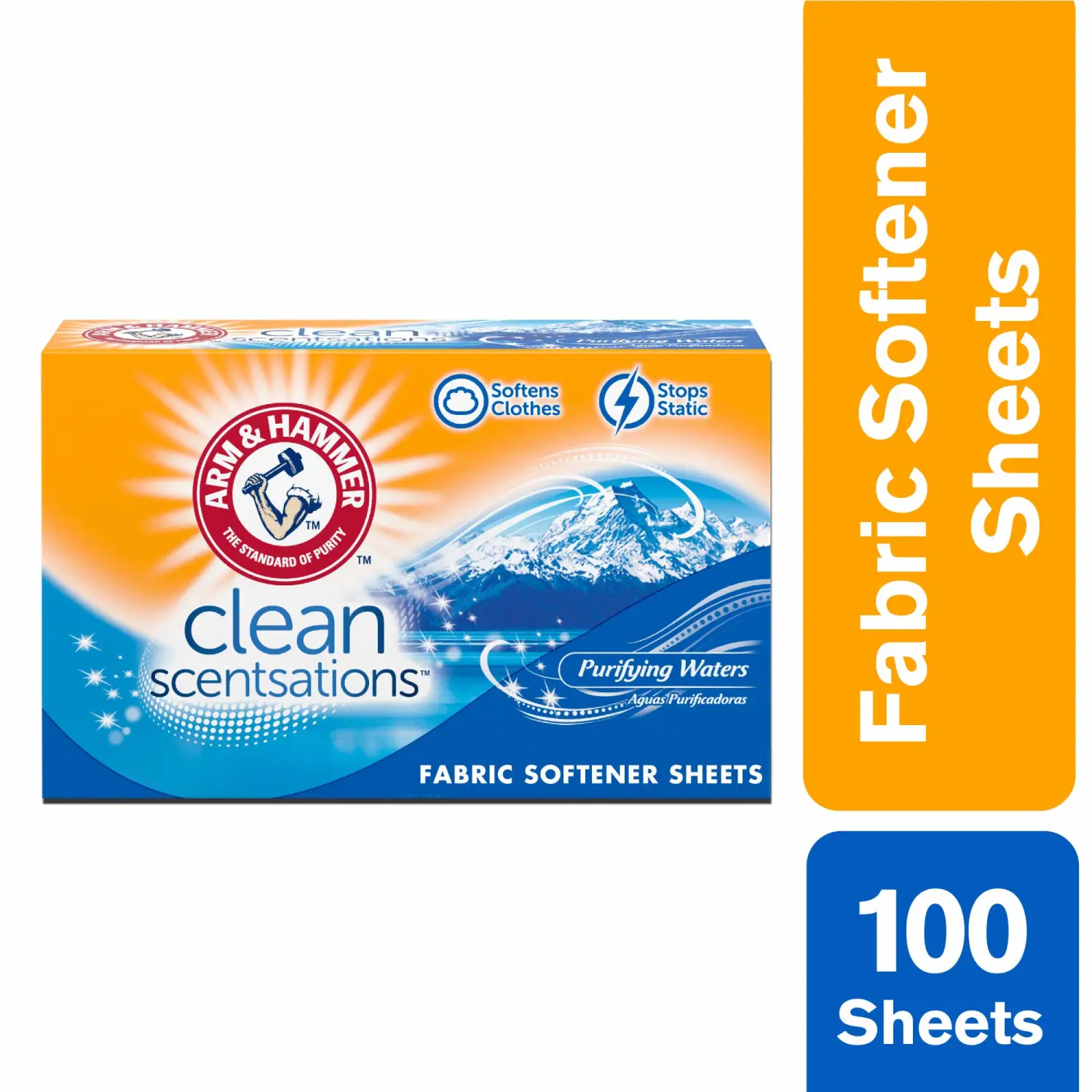 ARM & HAMMER Fabric Softener Sheets, 100 sheets, Purifying Waters