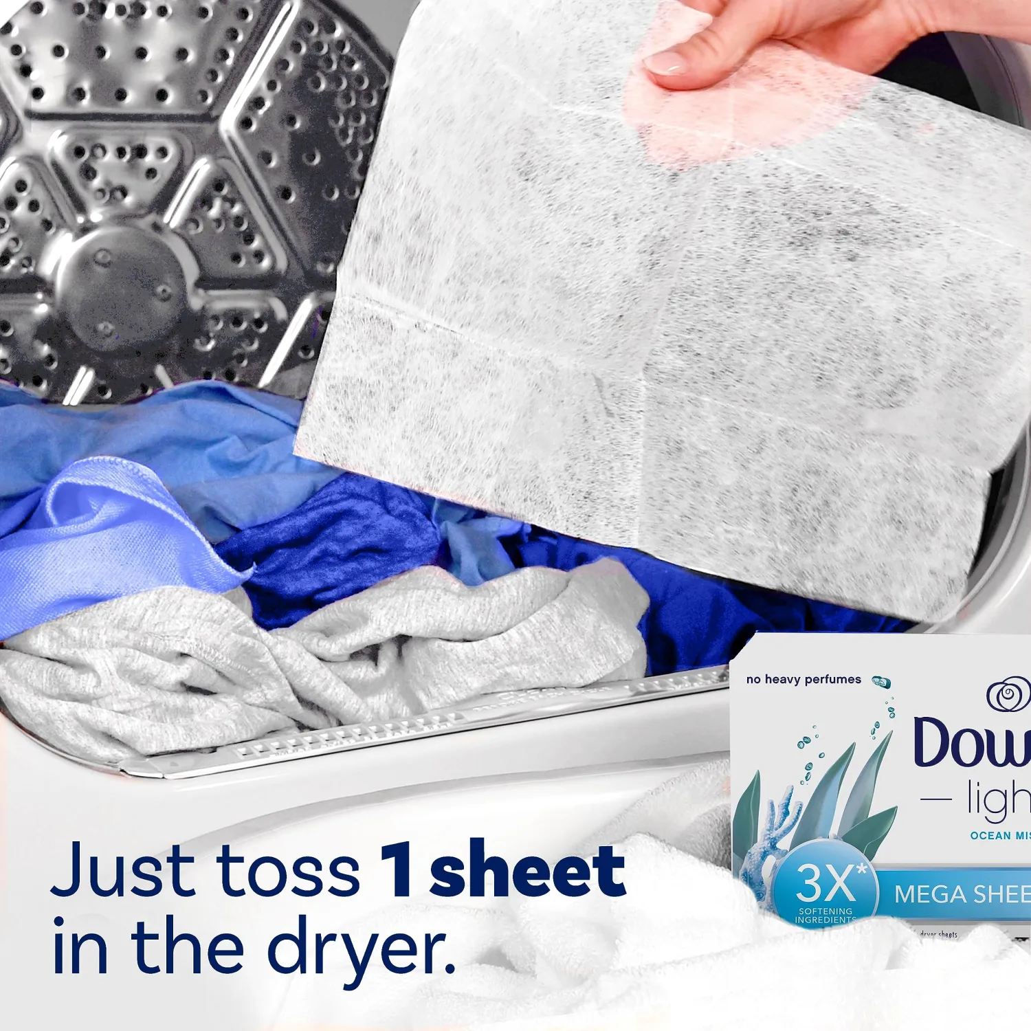 Downy Light Mega Dryer Sheets, Fabric Softener Dryer Sheets, Ocean Mist, 180 Count