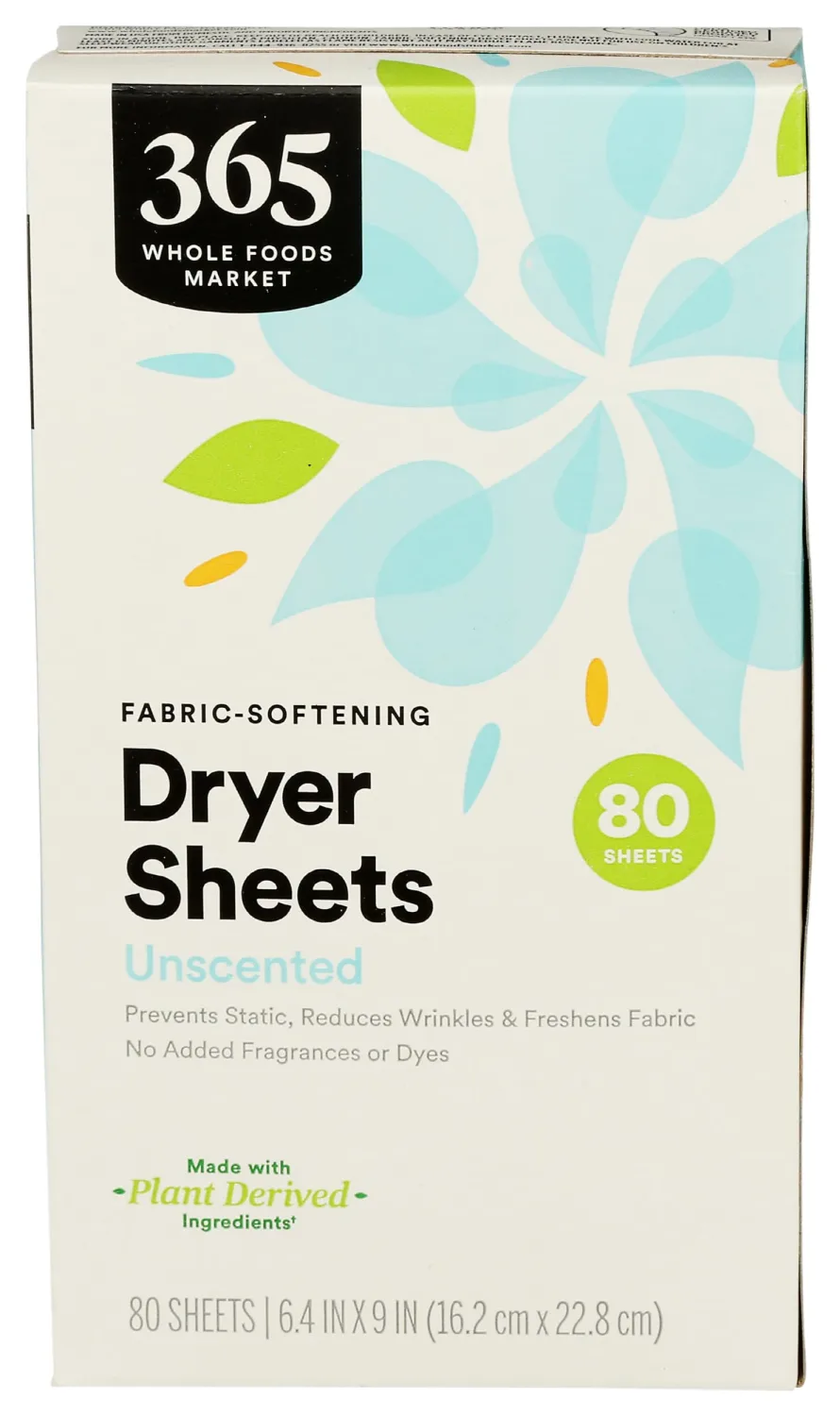 365 by Whole Foods Market, Dryer Sheets Fabric Softener Unscented, 80 Count