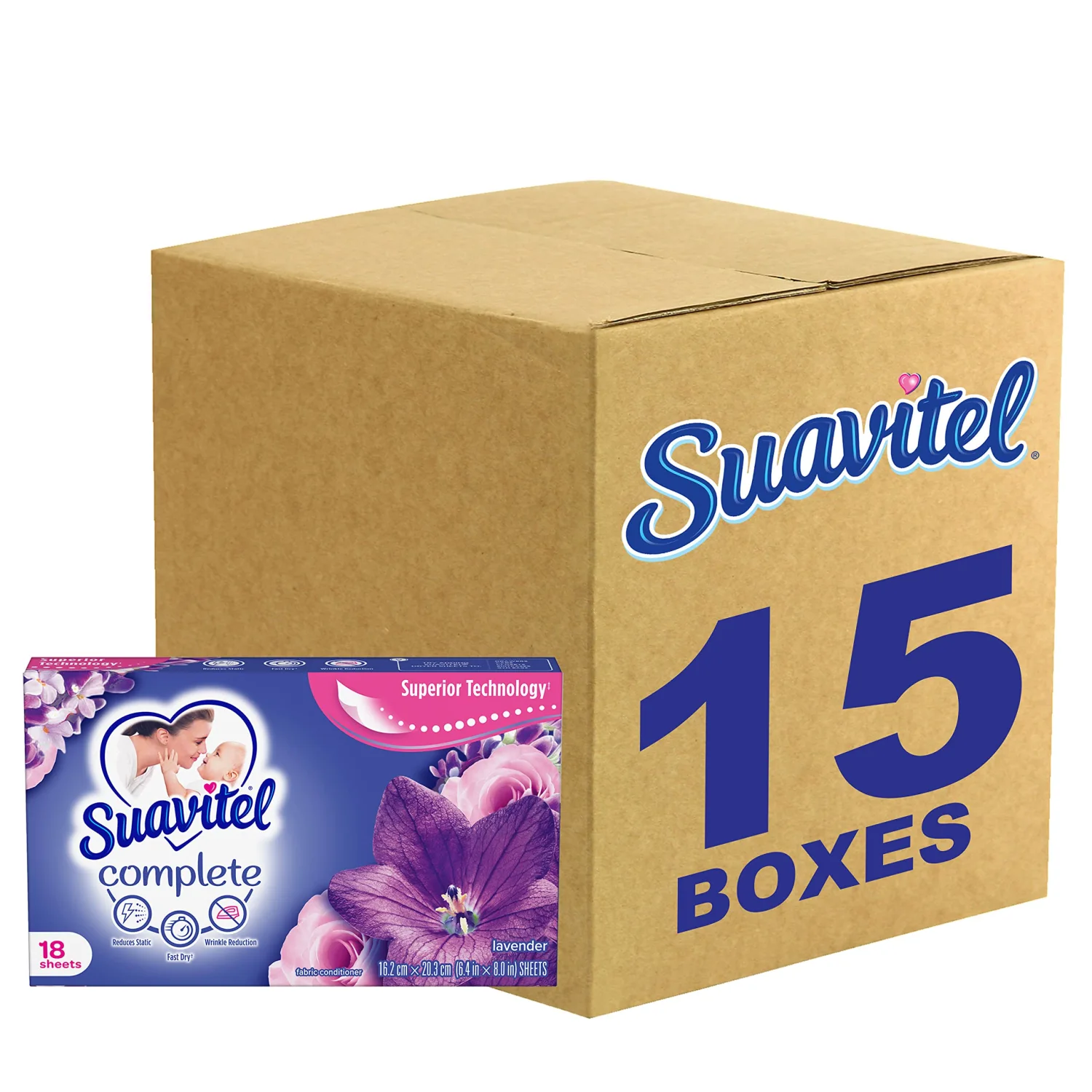Suavitel Complete Dryer Sheets, Fabric Conditioner, Lavender Scent, 18 Sheets