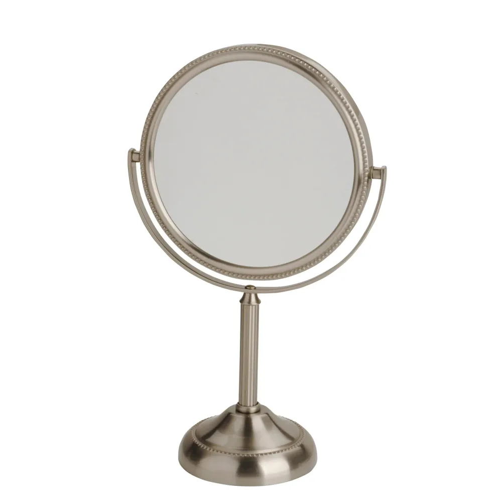 JERDON Two-Sided Tabletop Makeup Mirror - Makeup Mirror with 10X Magnification & Swivel Design - Portable 6-Inch Diameter Mirror in Nickel Finish - Model JP910NB