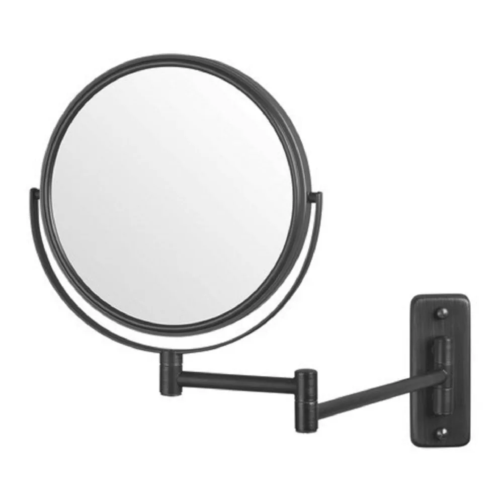 JERDON Two-Sided Wall Mounted Black Makeup Mirror - 5X-1X Magnification - 8” Diameter Mirror Extends 13.5” - Model JP7506BK