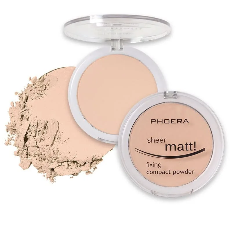 2 Pack PHOERA Matte Face Powder, Control Oil Brighten Skin Color Cover Blemish Makeup Face Setting Setting Powder Foundation。 (202- Natural Beig)