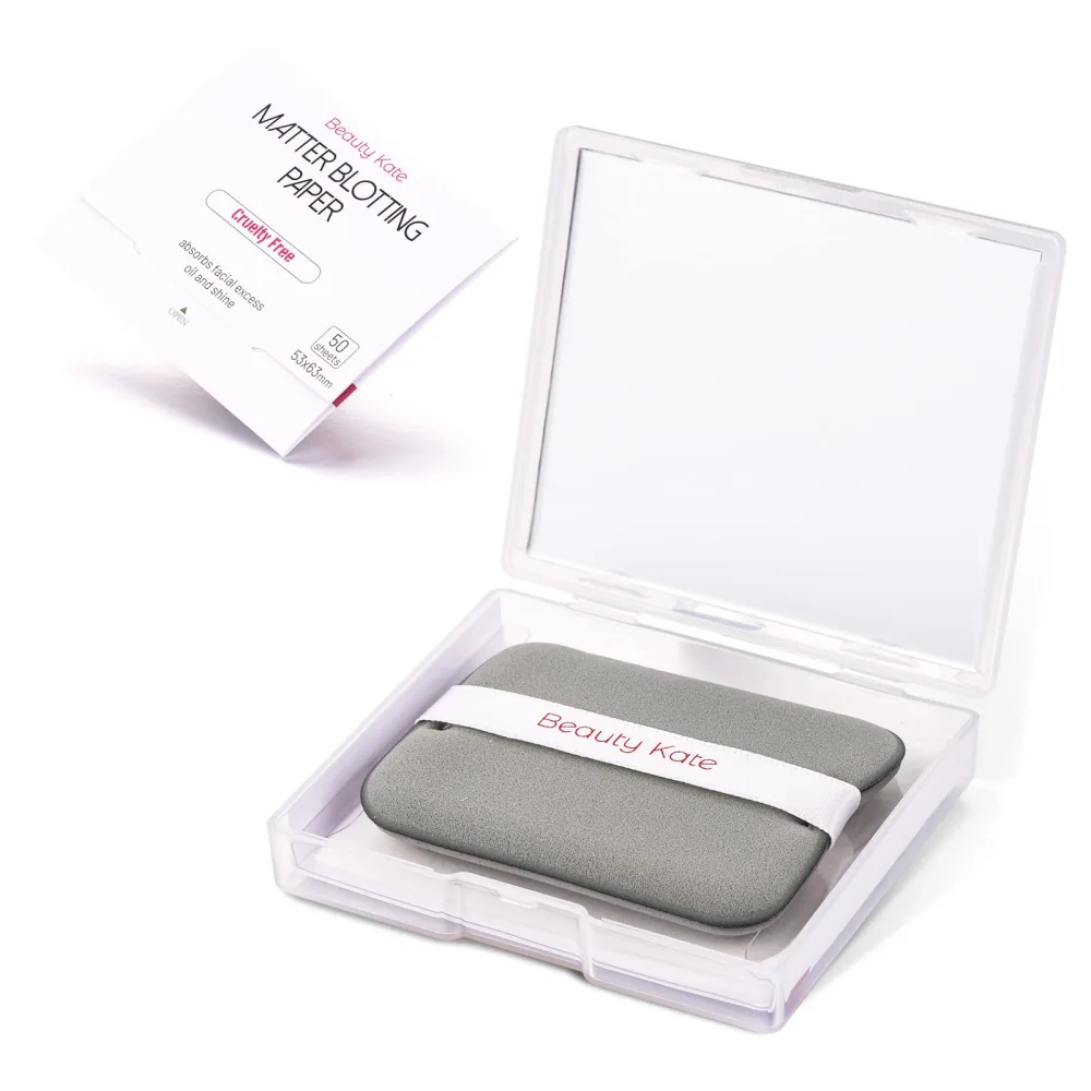 Matter Blotting Paper for Oily Skin with Mirror Case and Makeup Puff - Easy Dispensing Oil Blotting Sheets for Face