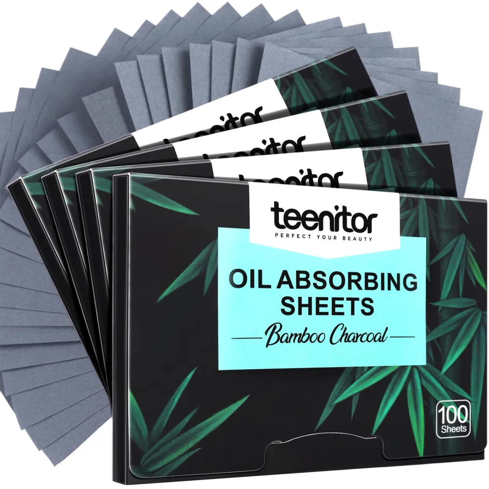 Teenitor 400 Counts Oil Blotting Papers for Face, Bamboo Charcoal Oil Absorbing Sheets for Oily Skin, Oil Blotting Sheets for Face, Oil Absorbent Pads Blotter Paper, Oil Face Wipes Large 10cmx7cm