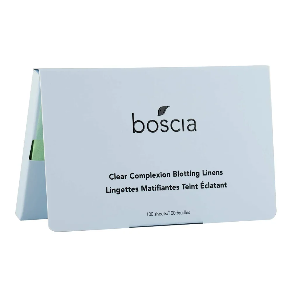 boscia Clear Complexion Blotting Linens - Vegan, Cruelty-Free, Natural Skin Care - Oil Blotting Sheets for Face - For Combination to Oily Skin Types - Travel Size - 100 Sheets