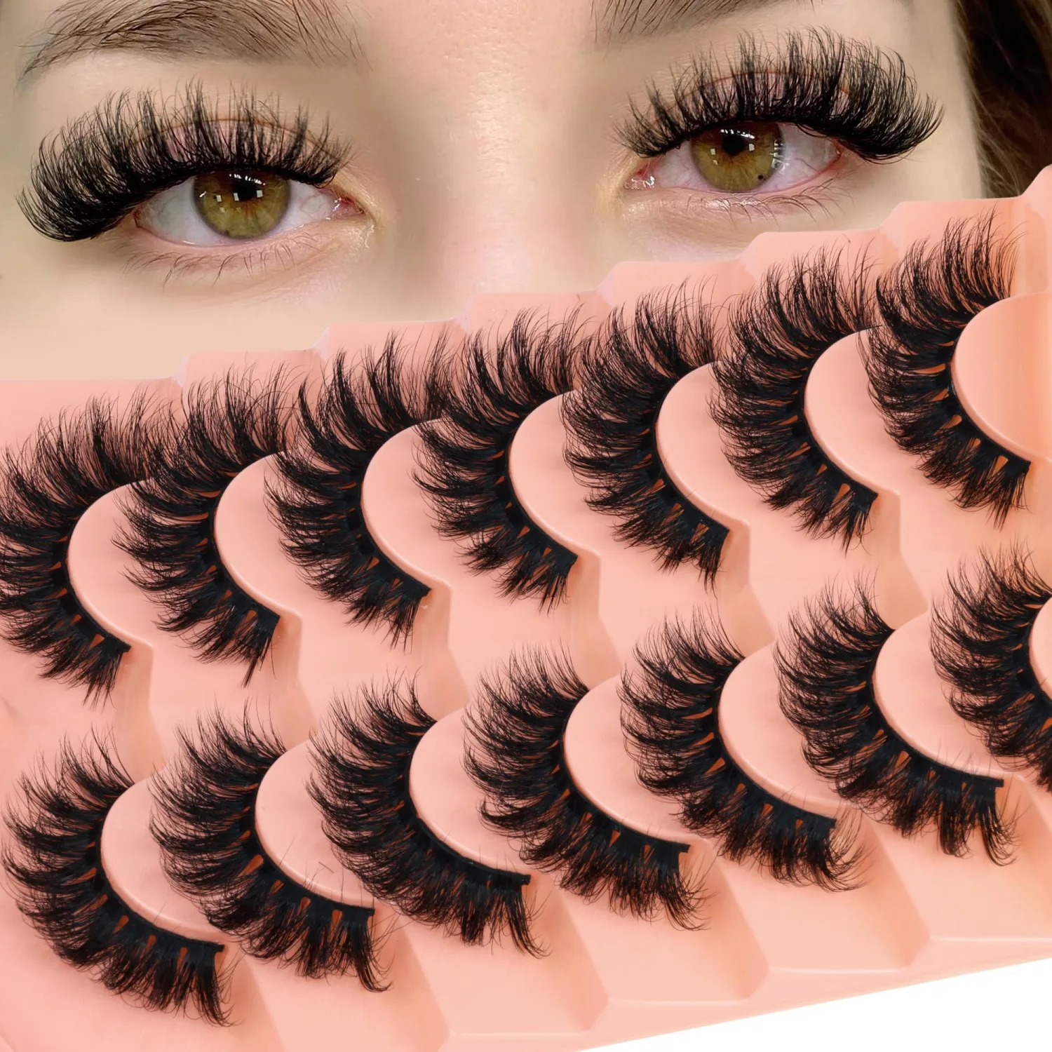 False Eyelashes Mink Lashes Fluffy Cat Eye Lashes 6D Wispy Fake Eyelashes 18mm D Curl Strip Lashes Natural Look Fake Lashes Pack by ALPHONSE